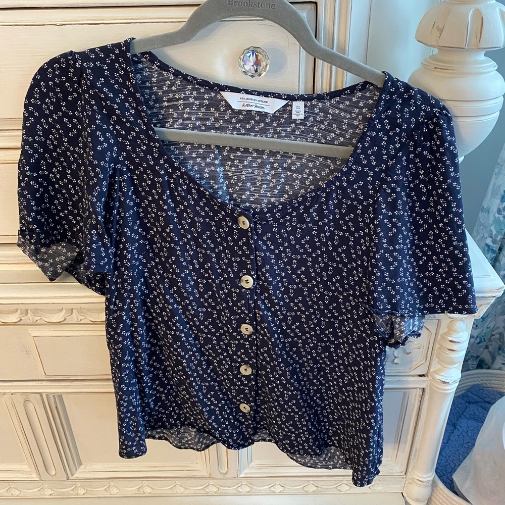 & Other Stories Navy Floral Blouse